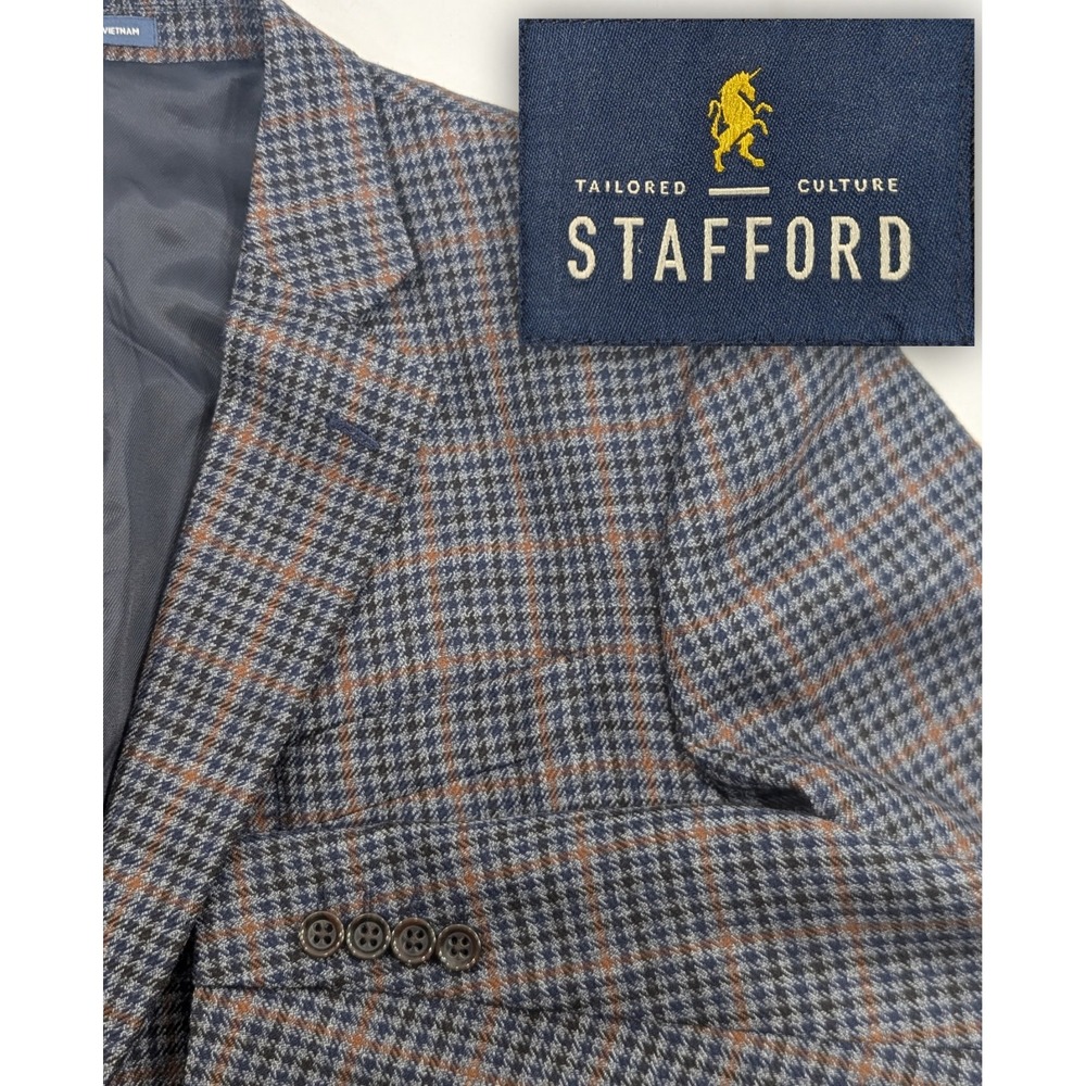 Stafford Blazer Sport Coat Suit Jacket‎ Heavy Soft Wool Graph Check 44L 48"